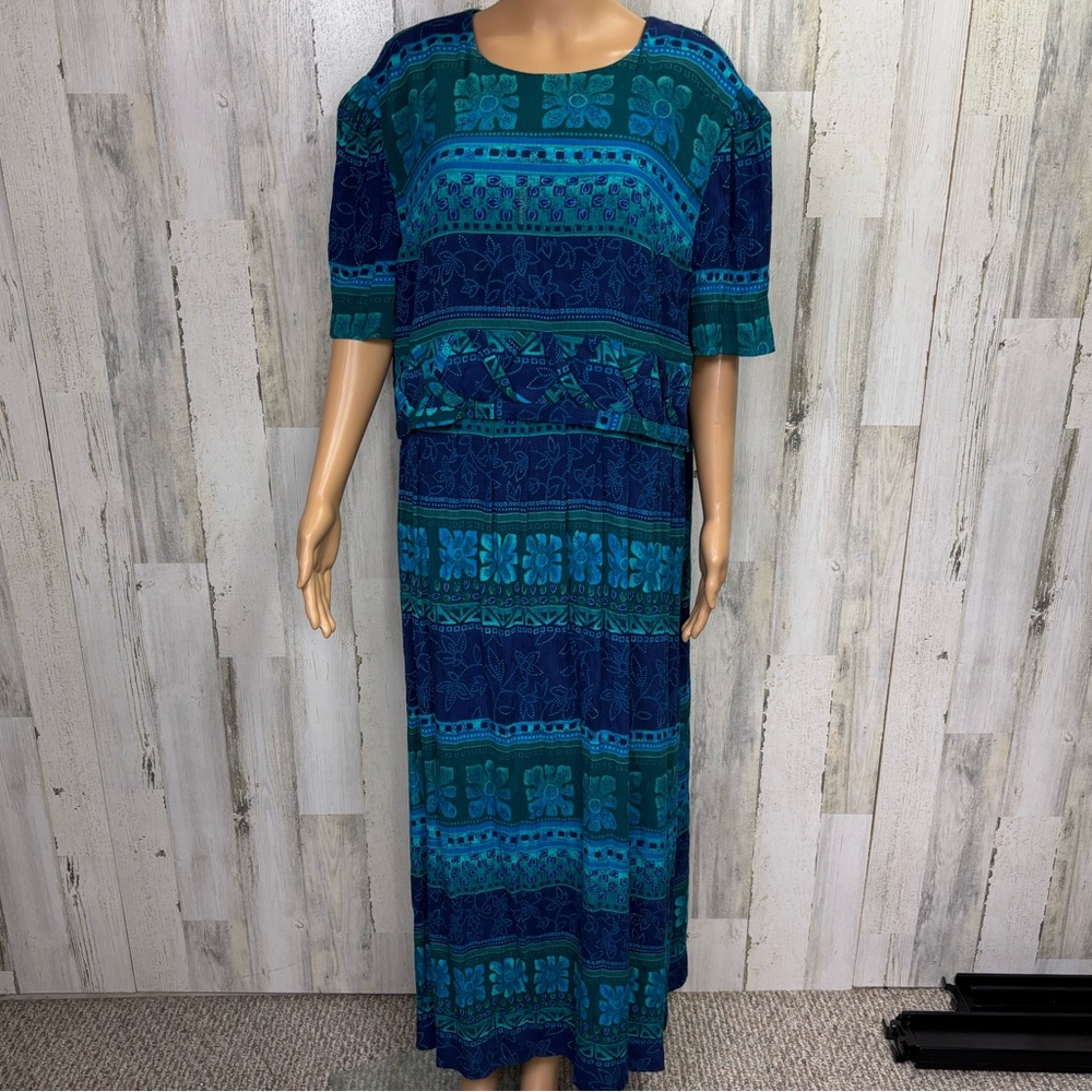 Worthington Vintage 90’s Plus Size Crinkle Gauze Popover Midi‎ Dress